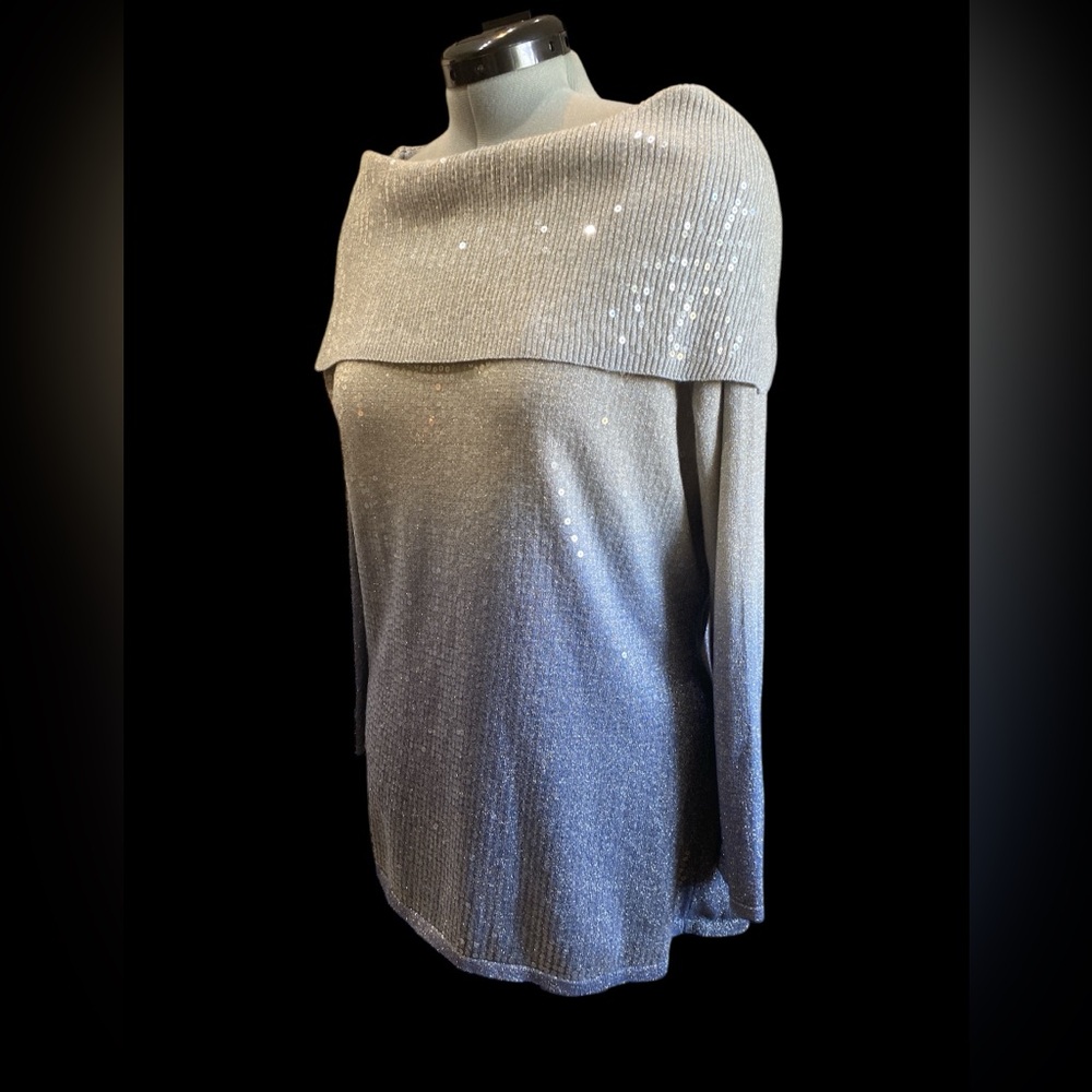 Reba Cowl Neck Ombré Blue & Gold Women's Sweater w/ Sequins- See measurements